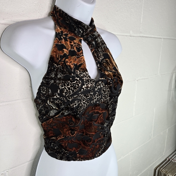 Vtg Y2k Figure Libre Burnout Velvet Halter Top - Picture 7 of 8